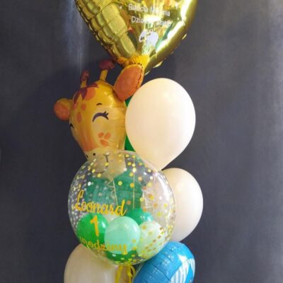 Bukiet balonowy „Safari Roczek – Mała Żyrafa” 