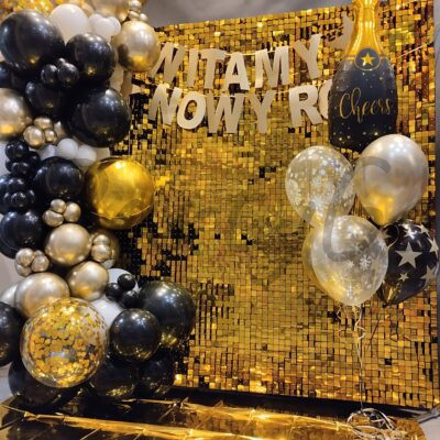 Ścianka cekinowa z girlandą balonową