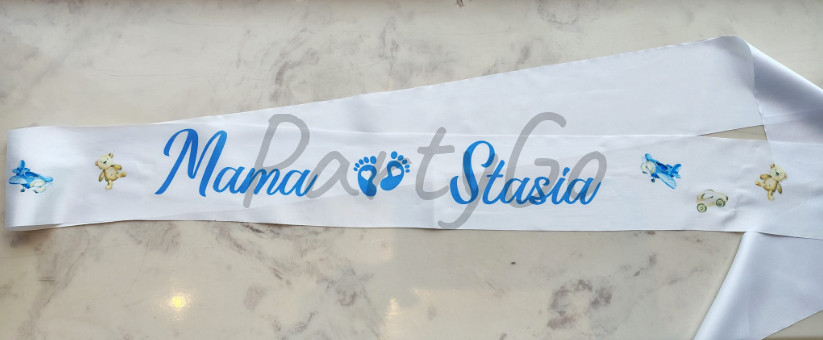 Spersonalizowana szarfa na Baby Shower