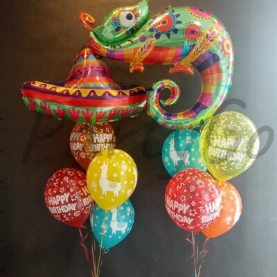 Bukiet balonowy „Meksykańska Fiesta” – Kameleon i Sombrero
